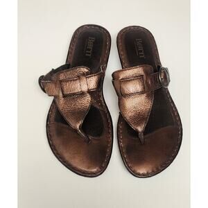 BORN Kimmie Bronze Leather Thong Sandals T-Strap Buckle Size US 8/39